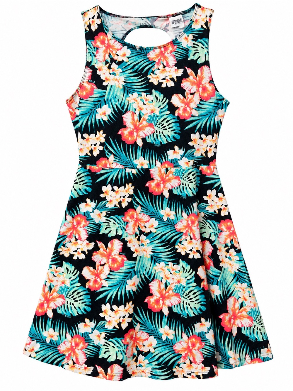 Victoria's Secret Tropical Floral Skater Dress - Black, Coral, Teal, White